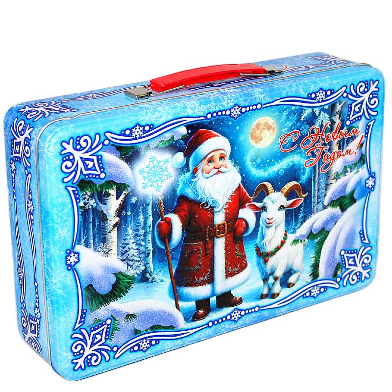 Сладкий новогодний подарок в жестяной упаковке весом 1000 грамм 
